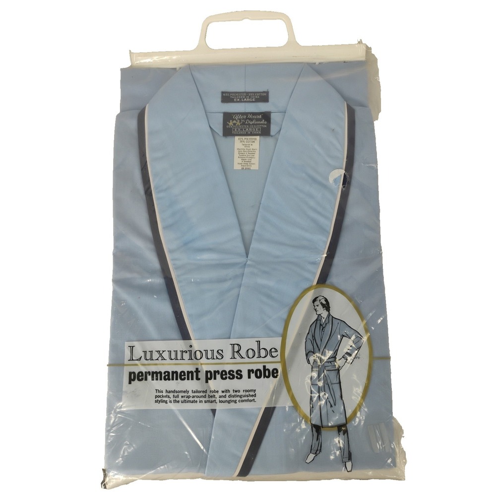 New Vintage After Hours Diplomat Luxurious Robe Blue w/Belt Size XL Extra Large